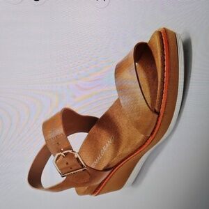 Cole Haan Original Grand Flatform Wedge Tan Leather Sandals Sz 7 B